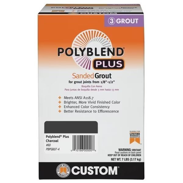 Polyblend Sanded Grout, Solid Powder, Characteristic, Charcoal, 7 lb Box, Custom Building Products, Mfr#: PBPG607-4