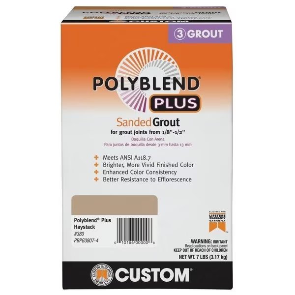 Polyblend Plus Sanded Grout, Solid Powder, Characteristic, Haystack, 7 lb Box, Custom Building Products, Mfr#: PBPG3807-4