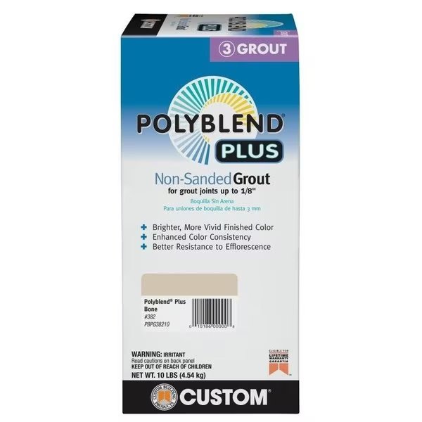 Polyblend NonSanded Grout, Solid Powder, Characteristic, Bone, 10 lb Box, Custom Building Products, Mfr#: PBPG38210
