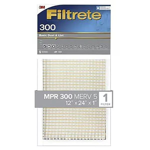 Air Filter, 12 in L, 24 in W, 5 MERV, 300 MPR, Filtrete, Mfr#: BA20-4