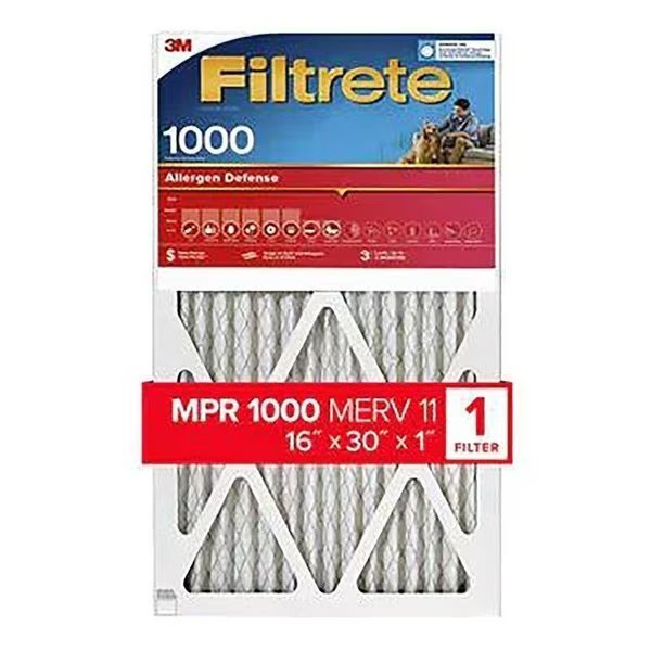 Air Filter, 16 in L, 30 in W, 11 MERV, 1000 MPR, Polypropylene Frame, Filtrete, Mfr#: AL27-4