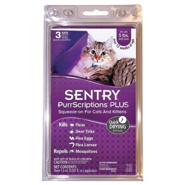 PurrScriptions Plus 0 Flea and Tick SqueezeOn, Liquid, Mild Acetate, 3 Count, Sentry, Mfr#: 1981