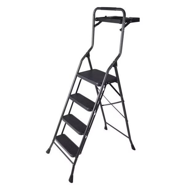 Folding Step Stool, 6212 in H, 4Step, 250 lb, 518 in D Step, Steel, Black, Simple Spaces, Mfr#: HB4-2H