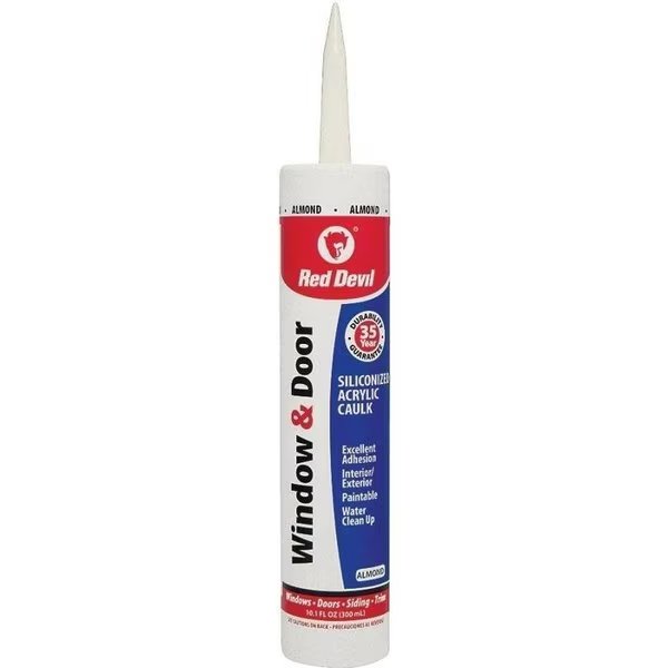 0 Siliconized Acrylic Caulk, Almond, 20 to 180 deg F, 101 floz Cartridge, Red Devil, Mfr#: 84620