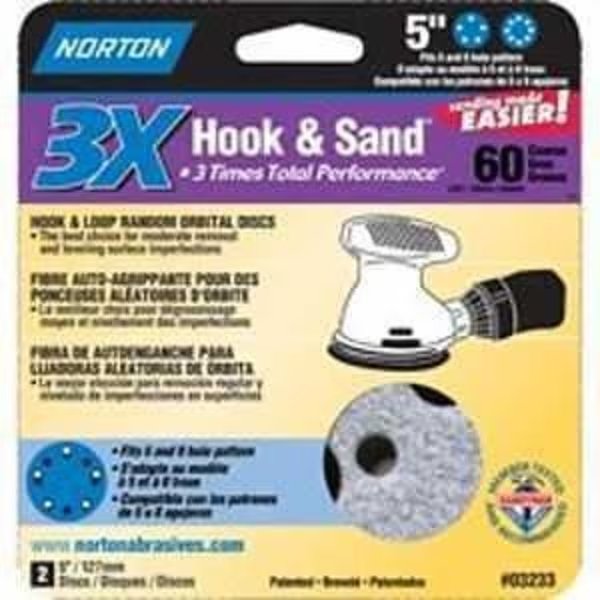 0 Sanding Disc, 5 in Dia, 1116 in Arbor, Coated, 60 Grit, Coarse, Alumina Ceramic Abrasive, Spiral, Norton Co, Mfr#: 3233