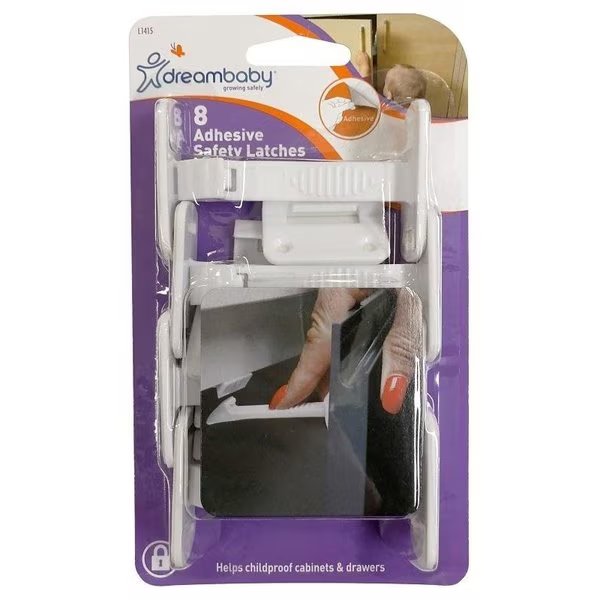 Safety Latch, 3 in L, 2 in W, Plastic, White, Dreambaby, Mfr#: L1415