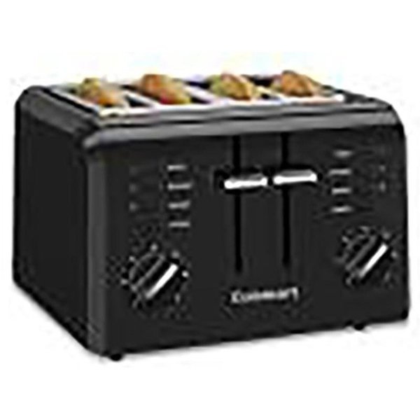 Toaster, Bagel, Defrost, Reheat Control, PlasticStainless Steel, Black, Cuisinart, Mfr#: CPT-142BK