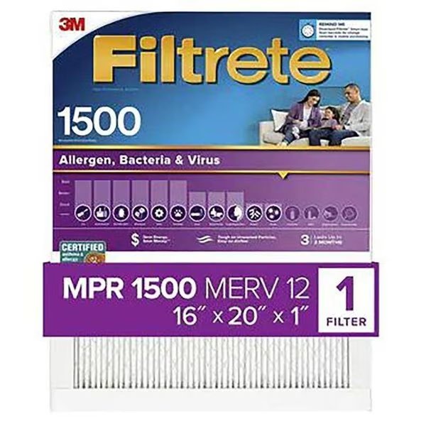 2000DC6 Electrostatic Air Filter, 20 in L, 16 in W, 12 MERV, Fiber Filter Media, Filtrete, Mfr#: 2000-4