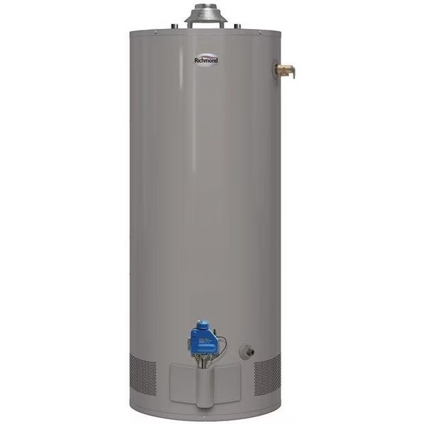Essential Series Gas Water Heater, Natural Gas, 40 gal Tank, 65 gph, 34000 Btuhr BTU, Richmond, Mfr#: 6G40S-34F3