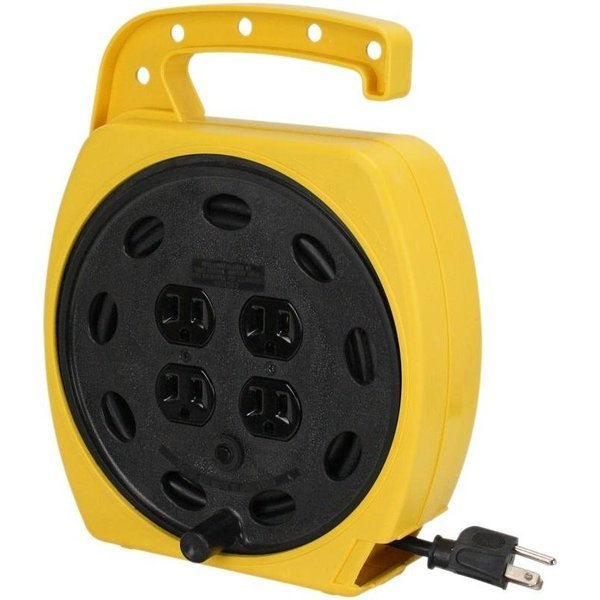 Cord Reel, 25 ft L Cord, 16 AWG Wire, 4 Socket, 515R NEMA Socket, 515P NEMA Plug, 125 V, Powerzone, Mfr#: ORCR220625