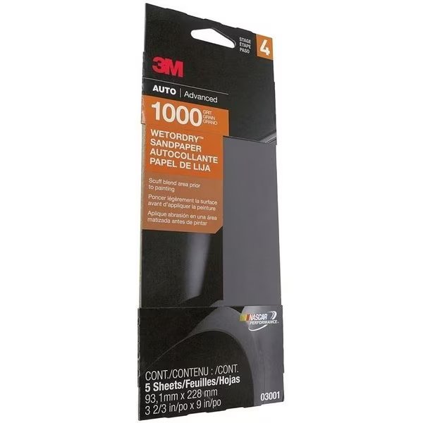 3M Wetordry 0 Automotive Sandpaper, 1000 Grit, Bondo, Mfr#: 3001