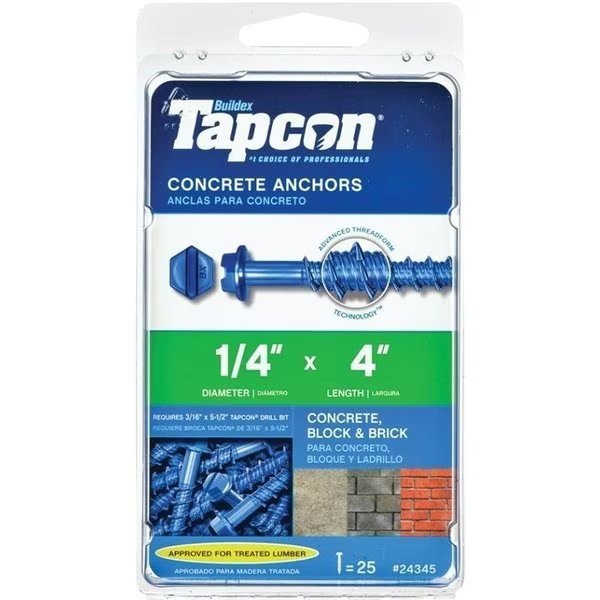 Tapcon Concrete Screw, Steel Climaseal Coated, Tapcon, Mfr#: 24345