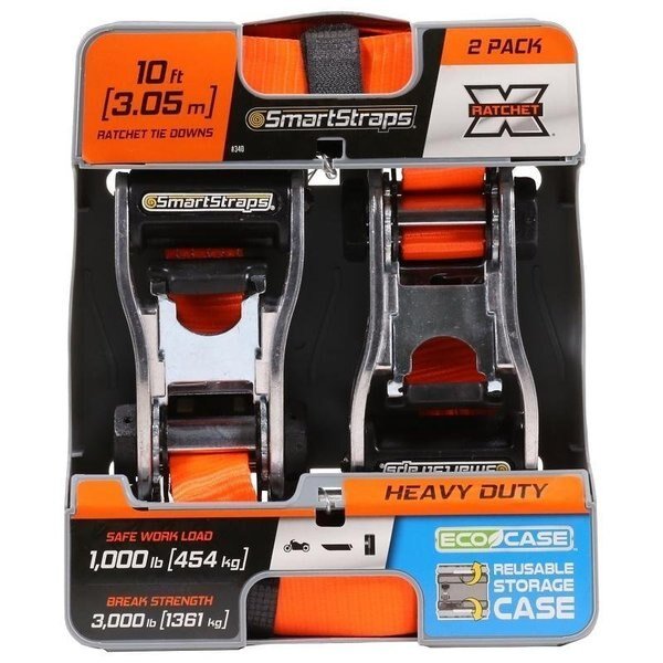 TieDown, 114 in W, 10 ft L, Polyester, Orange, 1000 lb, SHook End Fitting, Steel End Fitting, Smartstrap, Mfr#: 340