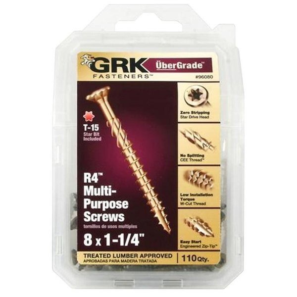Deck Screw, #8 x 1-1/4 in, Steel, Flat Head, Torx Drive, Grk Fasteners, Mfr#: 96080