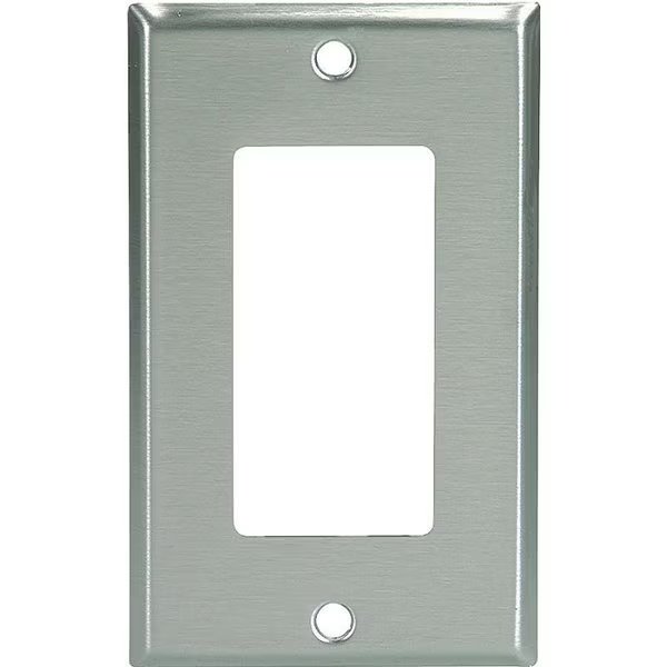 93401 Wallplate, 412 in L, 234 in W, 1 Gang, Stainless Steel, Brushed Satin, Eaton Wiring Devices, Mfr#: 93401-BOX1