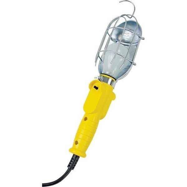 Work Light with Metal Guard and Single Outlet, 12 A, 6 ft L Cord, Yellow, Powerzone, Mfr#: ORTL010606