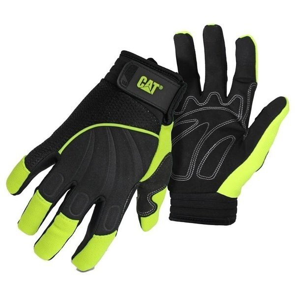 CAT012224M HighVisibility Mechanic Gloves, Men's, M, Adjustable Wrist Cuff, Synthetic Leather, Cat, Mfr#: CAT012224M