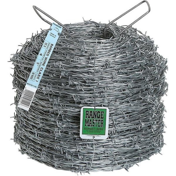 Commercial Class Barbed Wire, 1320 ft L, 1234 Gauge, 5 in Points Spacing, Zinc, Rangemaster, Mfr#: 7125
