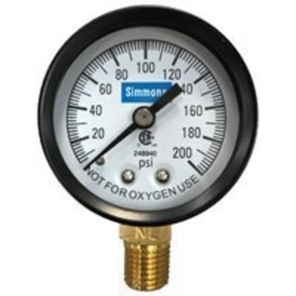Simmons 1306 Pressure Gauge, MPT, 2 in Dial, Steel Gauge Case, Simmons, Mfr#: 1306