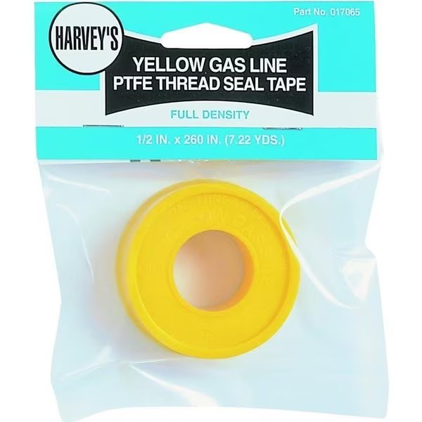 0 Thread Seal Tape, 260 in L, 12 in W, PTFE, Yellow, Harvey, Mfr#: 17065