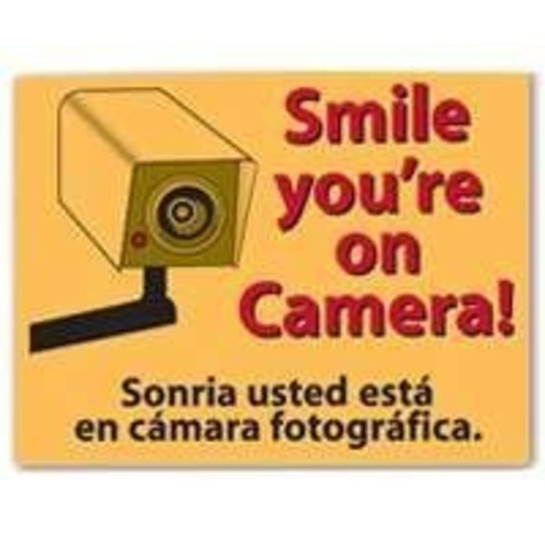 Shoplifting Sign, Rectangular, Smile you're On Camera!, Red Legend, Yellow Background, Centurion, Mfr#: SIGN SMILE