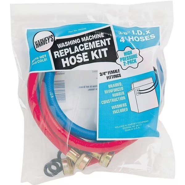 0 Washing Machine Inlet Hose, 38 in ID, 4 ft L, Female, EPDM Rubber, Harvey, Mfr#: 93200