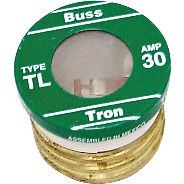 Plug Fuse, TL Series, Time-Delay, 30A, 125V AC, Indicating, 10kA at 125V AC, Eaton Bussmann, Mfr#: BP/TL-30