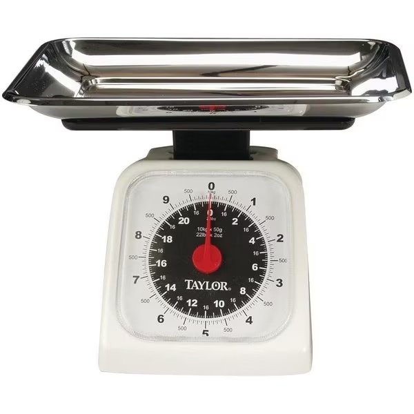 Kitchen Scale, 22 lb Capacity, Analog Display, Stainless Steel Platform, Styrene Housing Material, Taylor, Mfr#: 3880