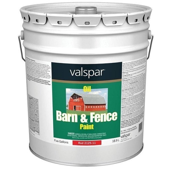 Oil Barn and Fence Paint, Gloss, Red, Liquid, 5 gal Pail, Valspar, Mfr#: 2125-11