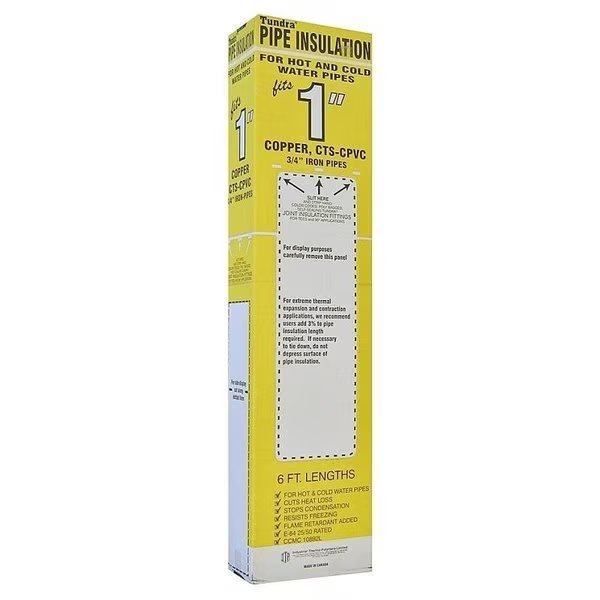 Pipe Insulation, 6 ft L, Steel, Charcoal, 1 in Copper, 34 in IPS PVC, 118 in AC Tubing Pipe, Tundra, Mfr#: 31180U/PR38118UW