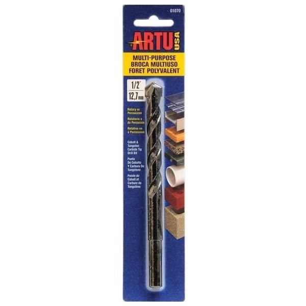 0 Jobber Drill Bit, 12 in Dia, 614 in OAL, Parabolic Flute, 38 in Dia Shank, Reduced Shank, Artu, Mfr#: 1070