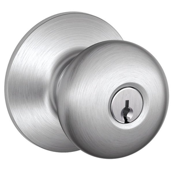 Plymouth Series Keyed Entry Knob, Solid BrassZinc, Satin Chrome, Schlage, Mfr#: F51A CSVPLY626KA4