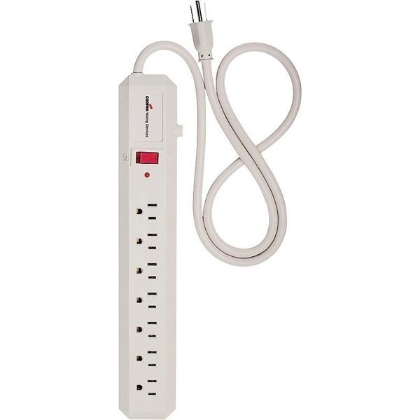 Surge Protection Power Strip, 2 Pole, 125 V, 15 A, 7 Outlet, 70 J Energy, Ivory, Eaton Wiring Devices, Mfr#: 1176V