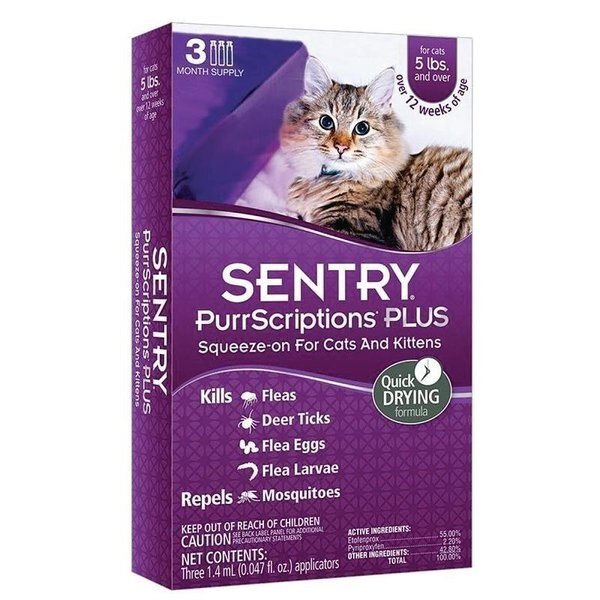 PurrScriptions Plus 0 Flea and Tick SqueezeOn, Liquid, Mild Acetate, 6 Count, Sentry, Mfr#: 2111