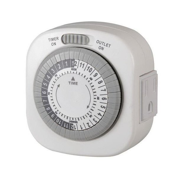 AmerTac Mechanical Timer, 15 A, 125 V, 1875 W, 1 Outlet, White, Westek, Mfr#: TM1677DHB