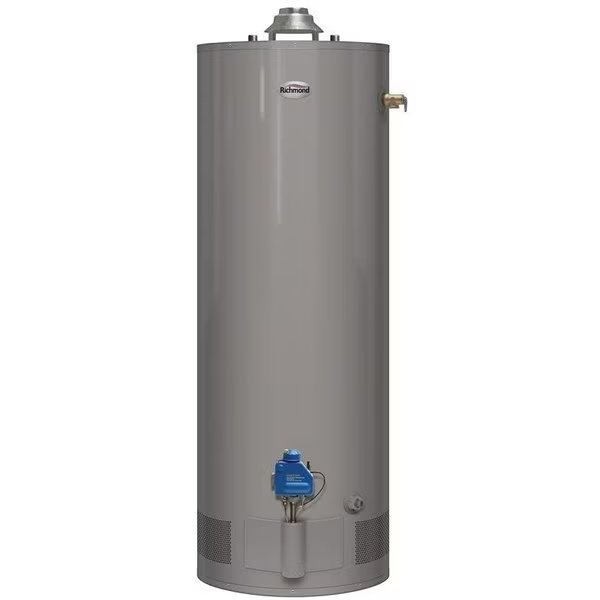 Essential Series Gas Water Heater, Natural Gas, 50 gal Tank, 85 gph, 38000 Btuhr BTU, Richmond, Mfr#: 6G50-38F3