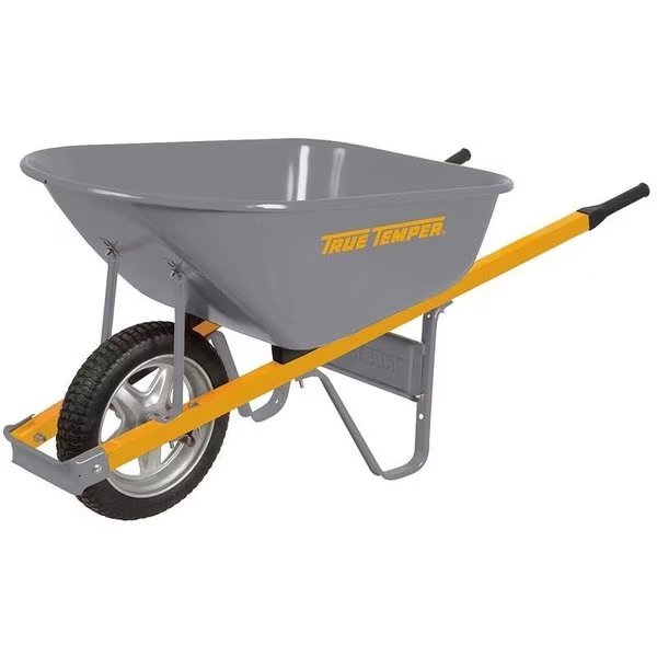 Wheelbarrow, 6 cuft Volume, Steel, 1Wheel, ComfortGrip Handle, True Temper, Mfr#: R6STSP25