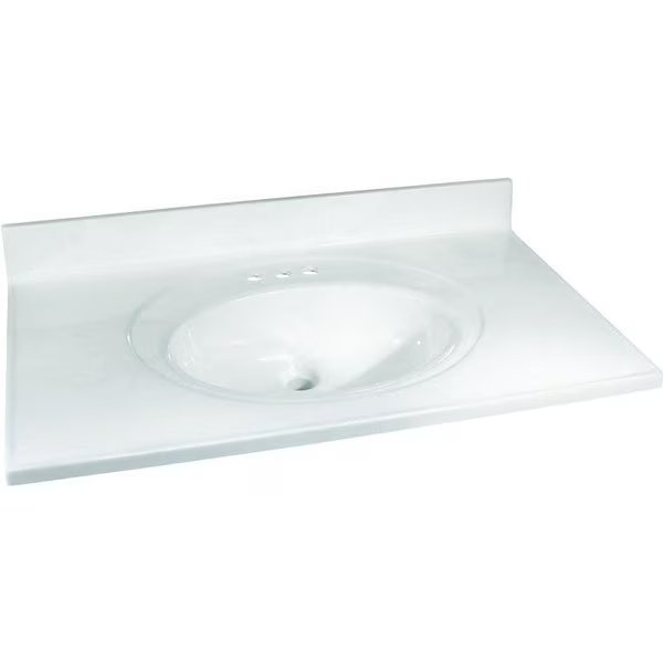 Vanity Top, 37 in OAL, 22 in OAW, Marble, White, Countertop Edge, Fgi, Mfr#: WW-2237