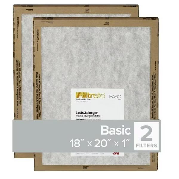 Flat Panel Air Filter, 20 in L, 18 in W, 2 MERV, For Air Conditioner, Furnace and HVAC System, Filtrete, Mfr#: FPL45-2PK-24
