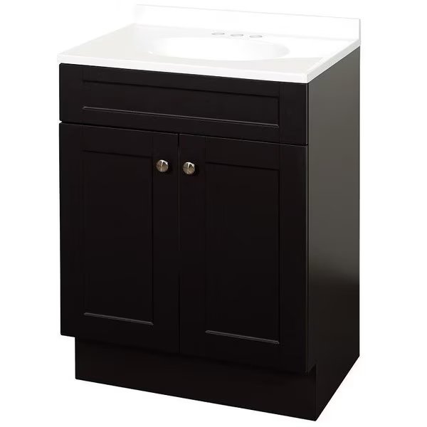 2Door Shaker Vanity with Top, Wood, Espresso, Cultured Marble Sink, White Sink, Zenna Home, Mfr#: SBC24CH