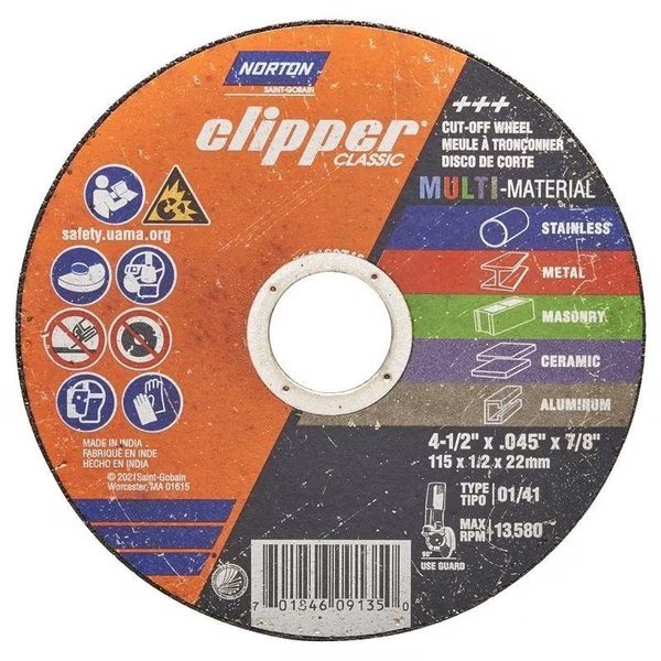Clipper Classic AC AOSC Series Cutoff Wheel, 412 in Dia, 0045 in Thick, 78 in Arbor, Norton Clipper, Mfr#: 70184609135