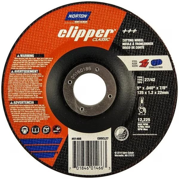 Clipper Classic A AO Series Cutoff Wheel, 5 in Dia, 0045 in Thick, 78 in Arbor, Norton Clipper, Mfr#: 70184601466