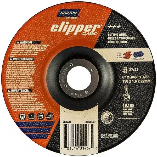 Clipper Classic A AO Series Cutoff Wheel, 6 in Dia, 0045 in Thick, 78 in Arbor, Norton Clipper, Mfr#: 70184601467