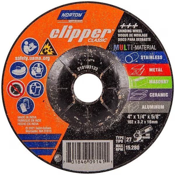 Clipper Classic AC AOSC Series Grinding Wheel, 4 in Dia, 14 in Thick, 58 in Arbor, Norton Clipper, Mfr#: 70184609141
