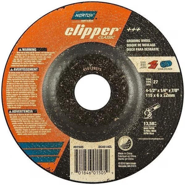 Clipper Classic A AO Series Grinding Wheel, 412 in Dia, 14 in Thick, 78 in Arbor, Norton Clipper, Mfr#: 70184601505