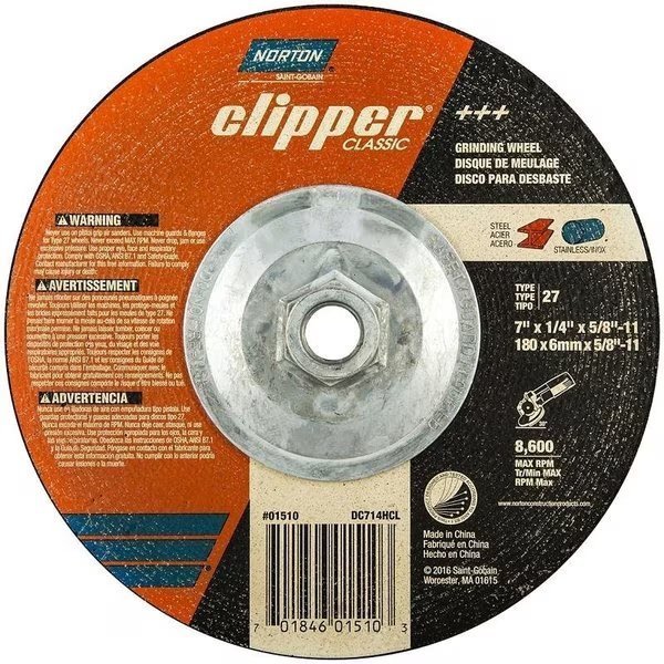 Clipper Classic A AO Series Grinding Wheel, 7 in Dia, 14 in Thick, 5811 Arbor, Norton Clipper, Mfr#: 70184601510
