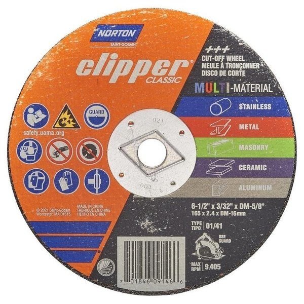 Clipper Classic AC AOSC Series Cutoff Wheel, 612 in Dia, 332 in Thick, 58 in Arbor, Norton Clipper, Mfr#: 70184609146