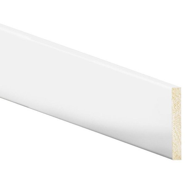 Modern Baseboard Moulding, 8 ft L, 4 in W, 12 in Thick, Polystyrene, Crystal White, Inteplast Group, Mfr#: 50400800032
