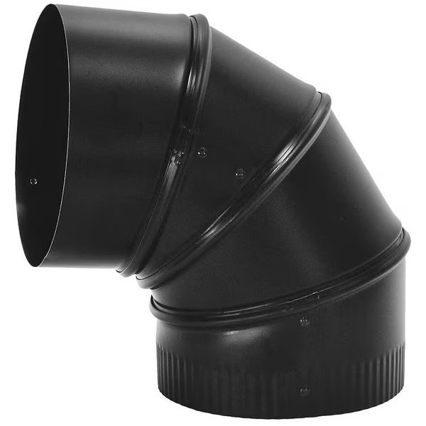 Stove Pipe Elbow, 90 deg Angle, 8 in, 24 Gauge, Steel, Black, Matte, Imperial, Mfr#: BM0016