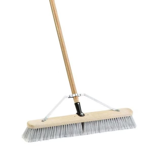 Push Broom, 24 in Sweep Face, 3 in L Trim, Fine Flagged Synthetic Bristle, 60 in L, Gray, Simple Spaces, Mfr#: 93150